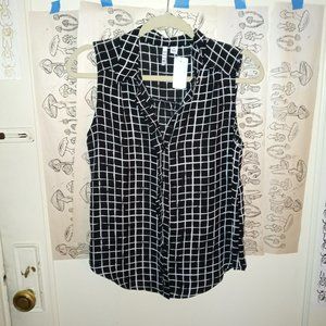 Black & White Grid Sleeveless Blouse